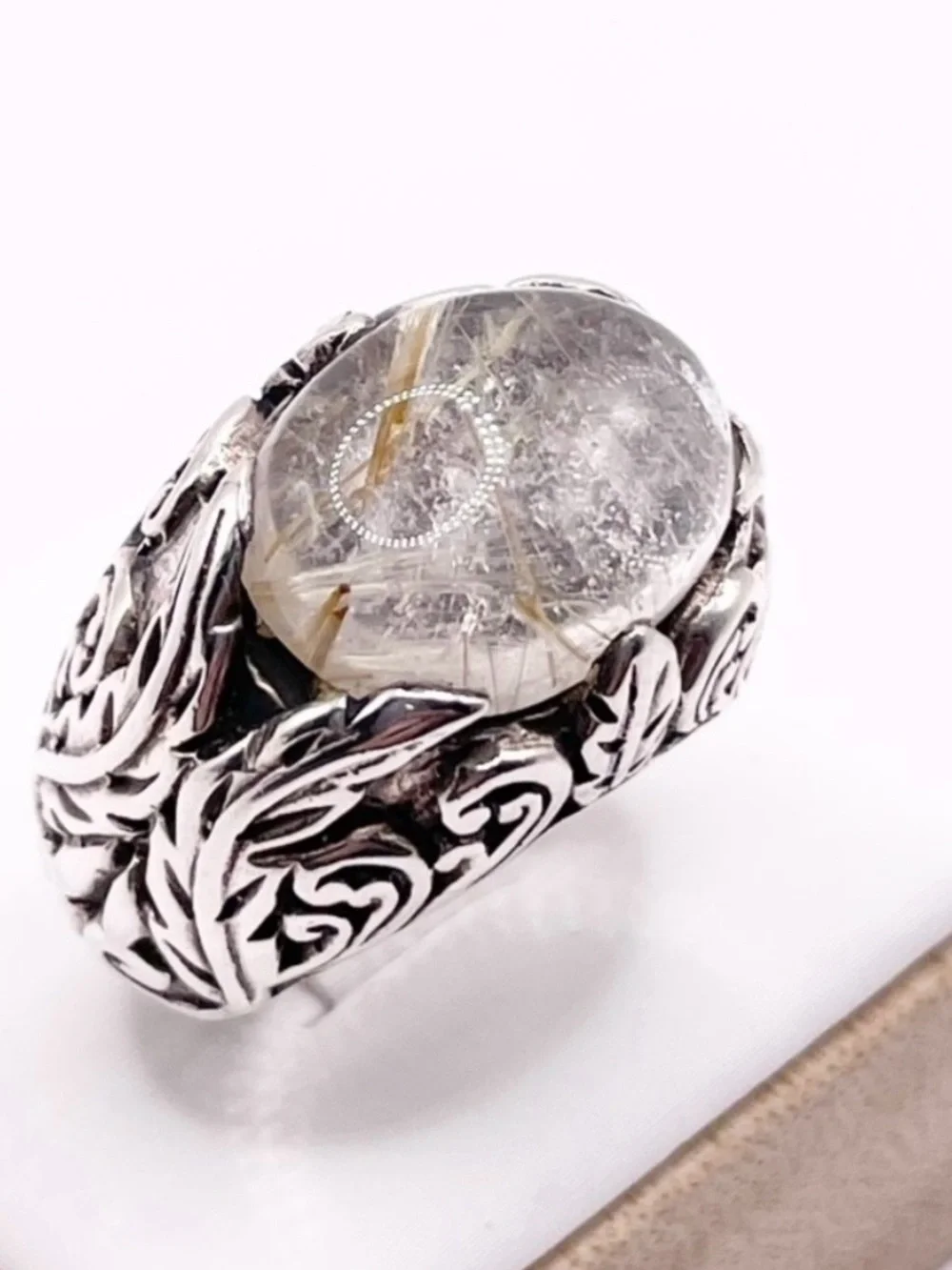 Size 7 Sterling Silver Rutilated Quartz Statement Ring
